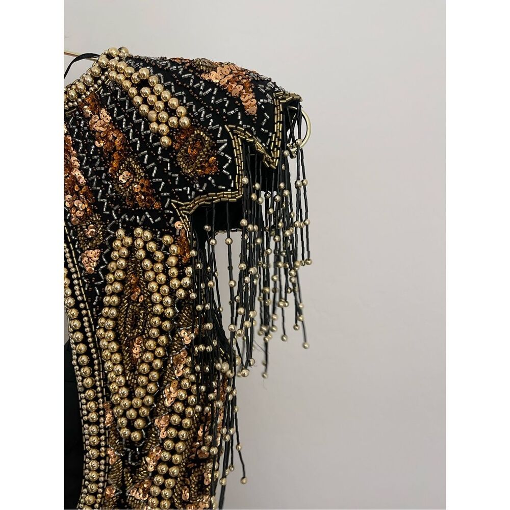 ALYCE DESIGNS 80s Silk Beaded Vintage Dress Size 4 - Picture 4 of 12